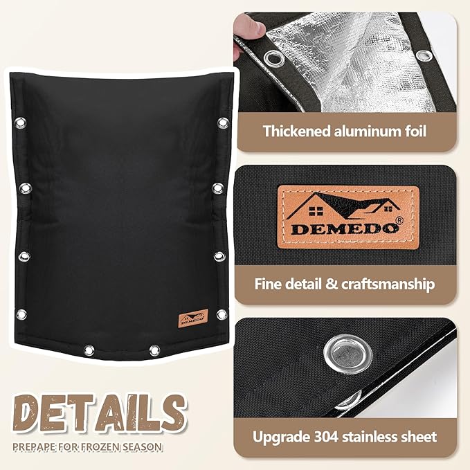 Backflow Preventer Insulation Cover - 3 Way Opening Pipe Insulation Cover for Irrigation Valve, Sprinkler Cover for Outside - Winter Freeze Protection Backflow Cover - 24" W x 24" H, Black