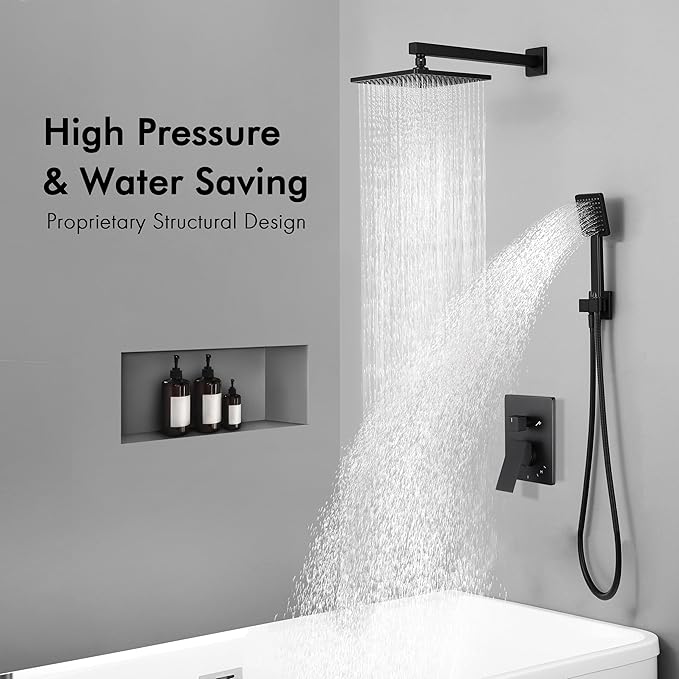 KES Shower System Shower Faucet Set Rain Shower Head with Handheld Shower Valve and Trim Kit Matte Black, XB6223F25-BK