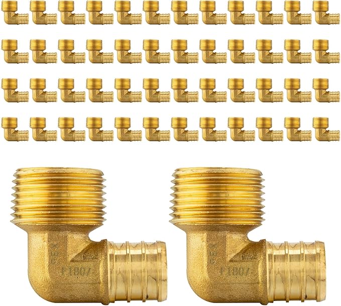 (Pack of 50) Efield Pex 3/4"x3/4" Male Threaded NPT Elbow Brass Crimp Fittings,(PEX1807099-50PCS)
