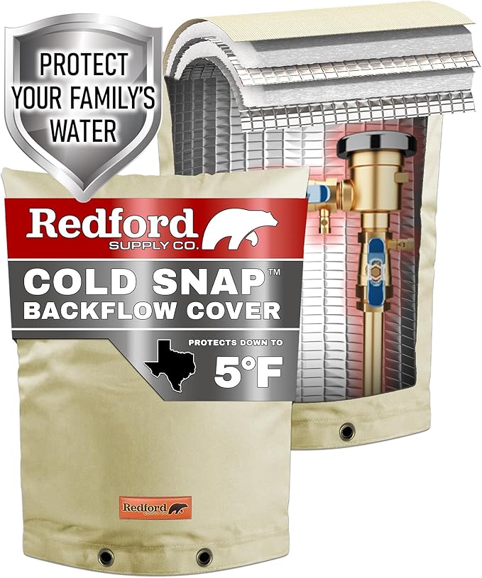 Redford Supply Co. Cold Snap (5°F) Backflow Preventer Insulation Cover, 20"W x 26"H, Pipe Insulation, Water Sprinkler Covers for Outside, Sprinkler Backflow Cover for Winter, Well Pump Bag (Beige)
