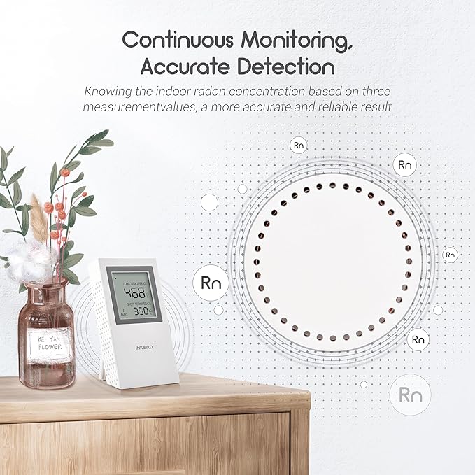 INKBIRD Radon Detector for Home | Radon Tester with Short & Long Term Monitoring | 3 AAA Battery Operated | USA Version Pci/L