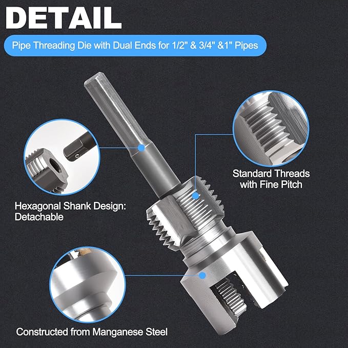 3PCS PVC Pipe Threader Kit - Dual-Function Internal & External Pipe Threading Tool for 1/2"& 3/4" & 1" PVC/Plastic Pipes