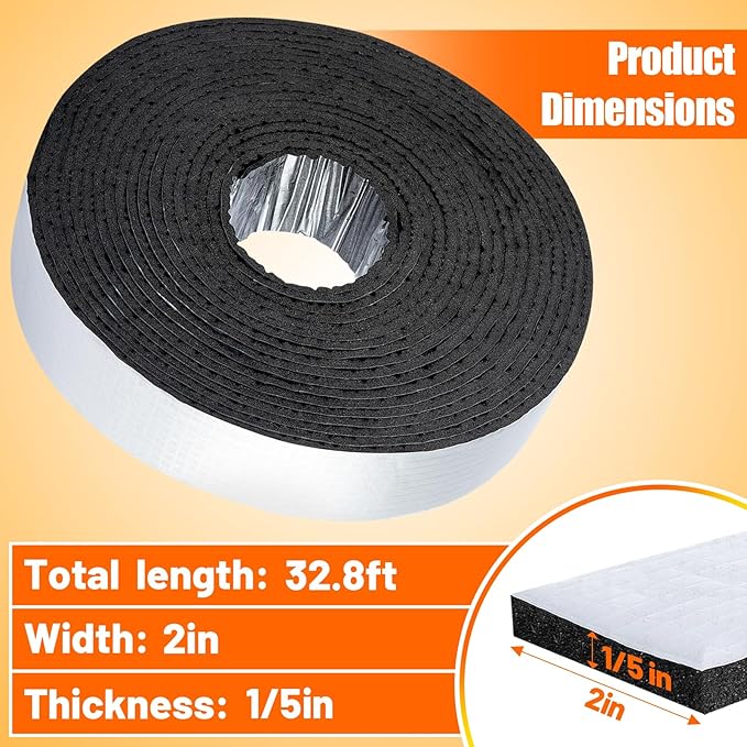 PAMASE 32.8ft Pipe Insulation Tape Wrap - Outdoor Winter Cold Hot Water Pipe Winterizing Self-Adhesive Foam with Aluminum Foil, Heat Preservation Reduce Heat Loss, 2" Wide