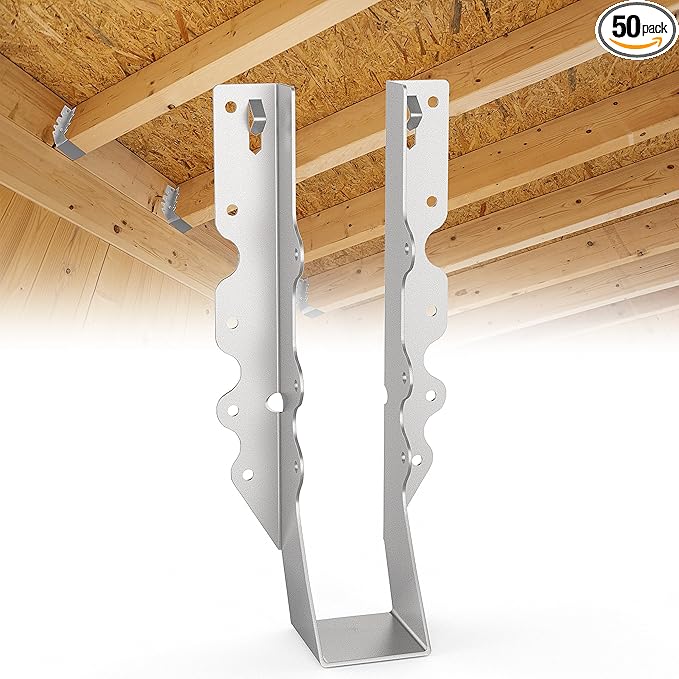 50pcs 2x10 Joist Hanger,LU210 20 Gauge Galvanizing Face Mount Joist Hangers for Wood,Hurricane Tie for Rafter Fits Truss Connectors,Rafter Hangers 2x10 Great for Floor Deck and Ceiling Joists