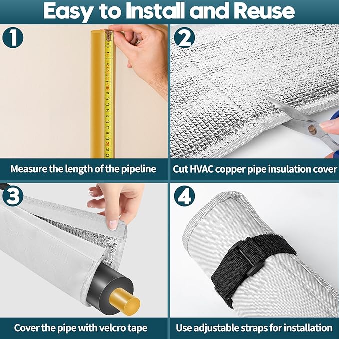 3-Layer HVAC Copper Pipe Insulation Cover, 72'' x 10.2'' AC Pipe Insulation Cover Outdoor, 600D Oxford Flexible Copper Line Insulation Sleeve Wrap for Outside Pipe Air Conditioning Mini Splits, Gray