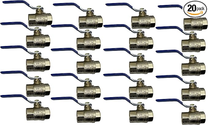 2" NPT Female Threaded IPS Ball Valve Full Port Water Stop Shut Off,Heavy Duty LF Brass,Quarter Turn,Blue Handle (20-Packs)
