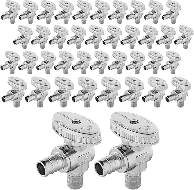 (Pack of 40) Seelink Pex Crimp 1/4 Turn Angle Stop Valve, 1/2" Pex Barb Crimp (F1807), Chrome Plated Brass(VALVE102-40Pack)