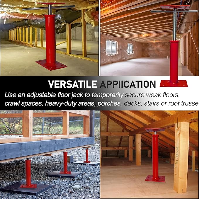 House Jacks for Leveling, 11"-17" Adjustable Jack Post Basement Floor Jack, Screw Floor Jack Post Supports Stabilizer Jacks for House Foundation, Stairs, Porches, Roof Beams