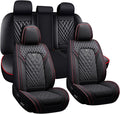 Car Seat Covers for Jaguar E-PACE 2018-2024,Breathable Nappa Leather Car Seat Protector,Full Seat Cover Automotive Seat Cushion with Airbag Compatible(5 Seats,Black-Red)