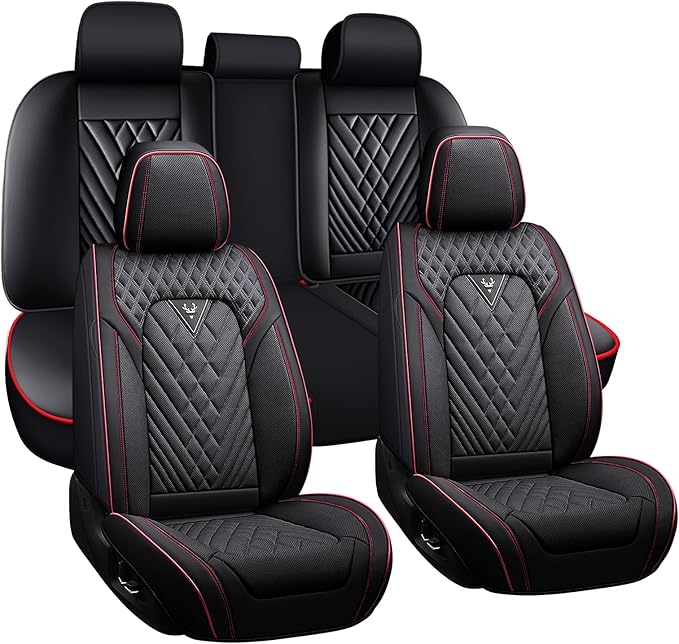 Car Seat Covers for Jaguar E-PACE 2018-2024,Breathable Nappa Leather Car Seat Protector,Full Seat Cover Automotive Seat Cushion with Airbag Compatible(5 Seats,Black-Red)