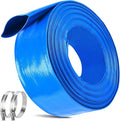 MYFAMIREA 3 IN x 30 FT Pool Backwash Hose Heavy Duty Drain Discharge Double PVC Layflat Hose with 2 Clamps, Weatherproof Burst Resistant for Water Transfer, Sump Pump, Pool Filter, Drain (9.2M,Blue)