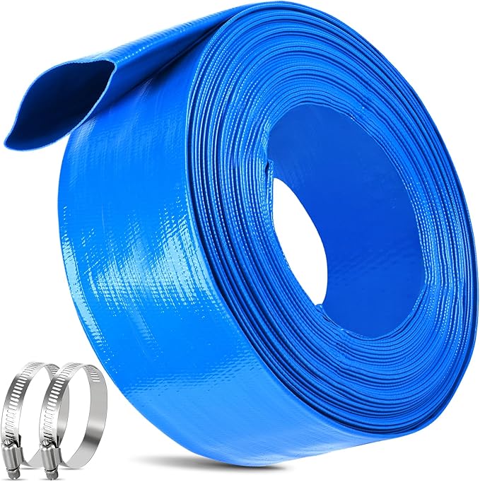 MYFAMIREA 3 IN x 30 FT Pool Backwash Hose Heavy Duty Drain Discharge Double PVC Layflat Hose with 2 Clamps, Weatherproof Burst Resistant for Water Transfer, Sump Pump, Pool Filter, Drain (9.2M,Blue)