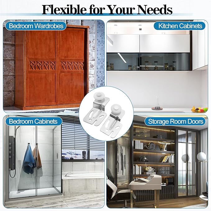 Closet Sliding Door Rolle Kit, Sliding Closet Door Floor Guide, Wardrobe Door Roller with Slide Track, Top-Hung Sliding Doors Hardware Replacement, Fits 3/4" to 1-3/8" in Thick Doors