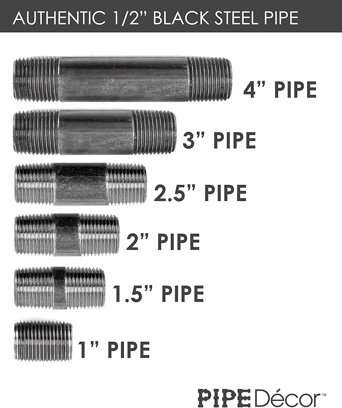PIPE DÉCOR 1/2" x 1.5" Malleable Cast Iron Pipe Nipple, Pre Cut Connectors, Industrial Steel Grey Fits Standard Half Inch Black Threaded Pipes Nipples and Fittings, Vintage DIY Furniture, 10 Pack