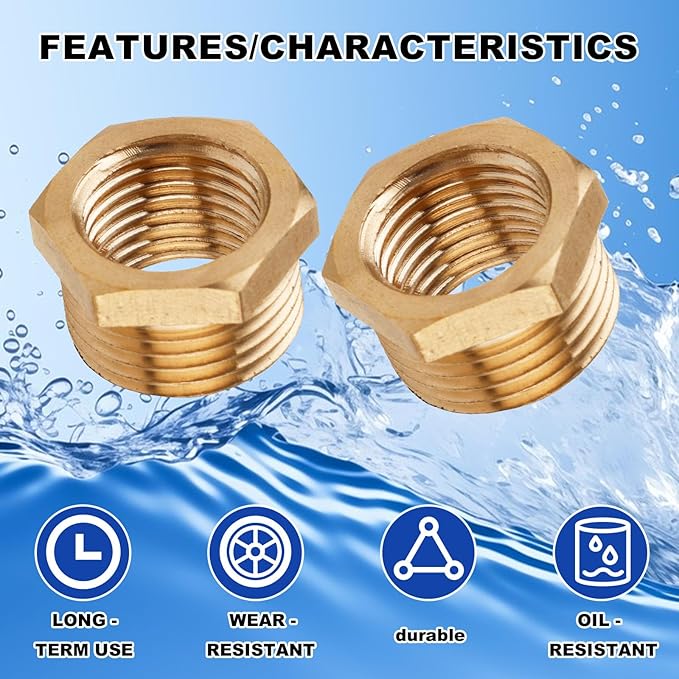 24pcs 1/4 Inch to 1/8 Inch NPT Female Reducer Hex Bushing, Brass Reducer Hex Bushing Heavy Duty Threaded Pipe Fitting Adapter for Plumbing Gas Hydraulic Systems