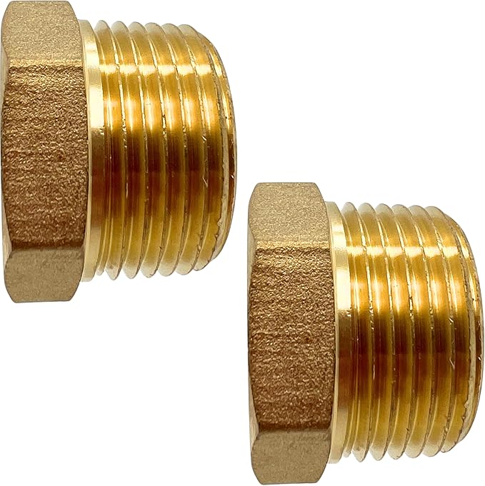 2 Pack Brass Pipe Plug 1" NPT Male Outer Hex Head Socket Plug Fitting for Plumbing by CX WONDERLAND