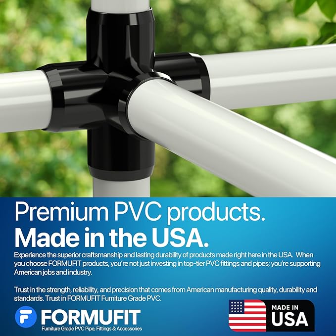 FORMUFIT 1-1/2" 5-Way Cross Furniture Grade PVC Fitting in Black, Made in USA, UV-Resistant, Impact-Proof, 1.900” Actual Socket Diameter (Pack of 4) - F1125WC-BK-4