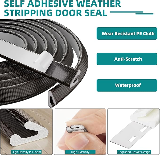 2Pcs×26 Ft V-Shape Weather Stripping Door Seal Strip,Self Adhesive Foam Door Insulation Weatherstripping for Doors Frame,Window Insulation for Winter,Door Soundproof Gap Filler Sealing Strip,Brown