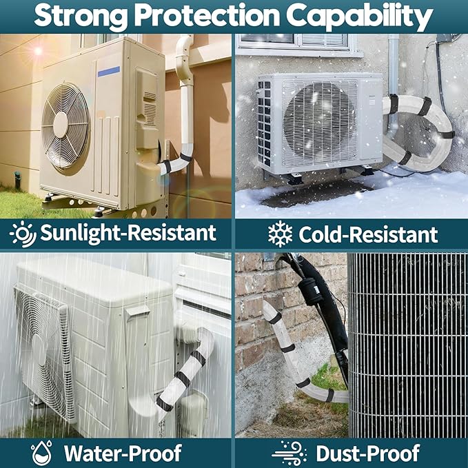 3-Layer HVAC Copper Pipe Insulation Cover, 72'' x 10.2'' AC Pipe Insulation Cover Outdoor, 600D Oxford Flexible Copper Line Insulation Sleeve Wrap for Outside Pipe Air Conditioning Mini Splits, Gray