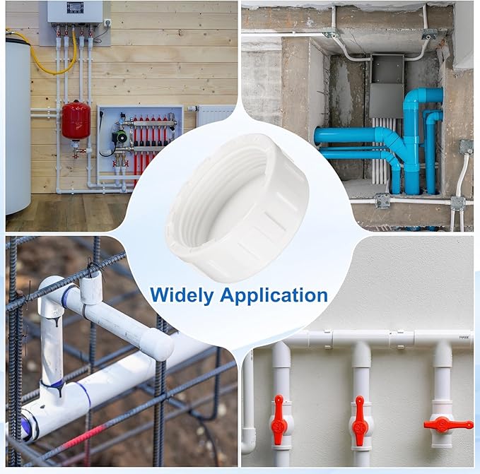 uxcell 5Pcs 1-1/2 Inch PT Female Thread PVC Pipe Fitting Cap, Cleanout Water Drain End Caps, Pipe Plug Socket Fittings with Gasket for Water Heater Supply Lines, Plumbing, White