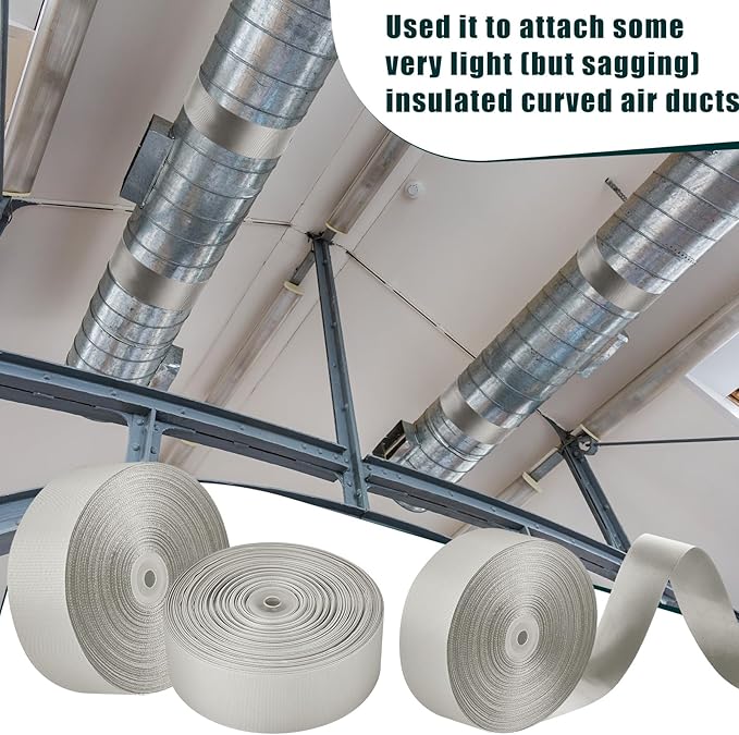 Frienda 2 Rolls Duct Strap Duct Support Webbing Wide Webbing Strap Support Belt Heavy Duty(200 ft X 1.97 Inch,Silver Gray)