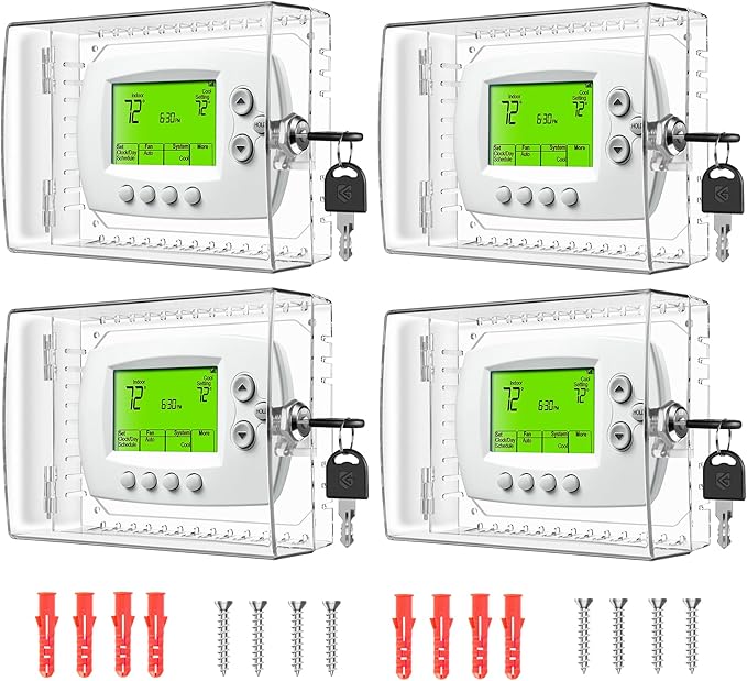 TRJ 4 PCS Thermostat Lock Box with Key, Clear Thermostat Cover with Lock for Thermostat on Wall, Lockable Thermostat Lock Box Cover, AC Lock Box Cover with Key Fit Thermostat 5" H x6.3 W or Smaller