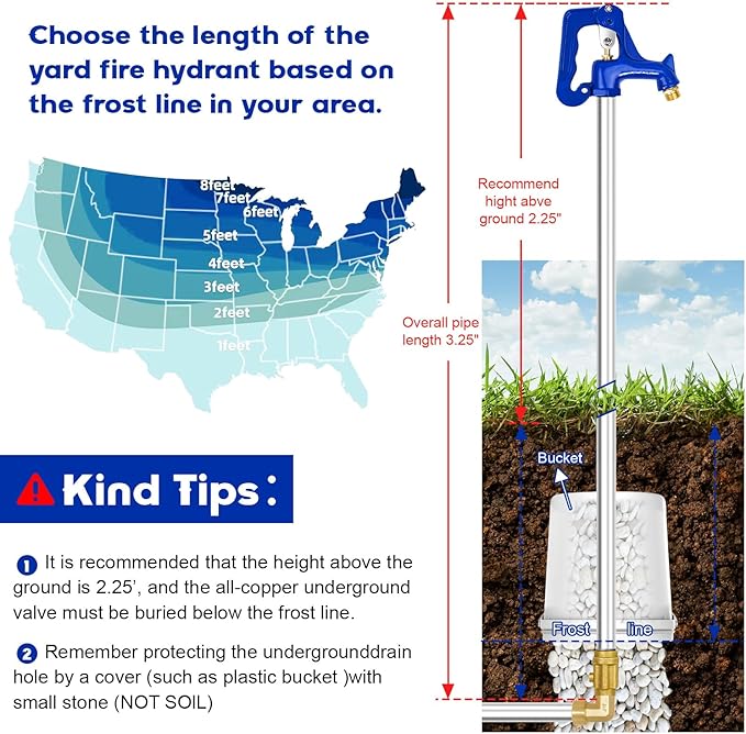 3.25FT Frost Proof Yard Hydrant,Freezeless Frost Free Outdoor Water Hydrant,3/4" Pipe Connection,Total Length 3.25ft,12’’Bury Depth,for Yard, Garden, Pasture Irrigation,Reliable Water Supply