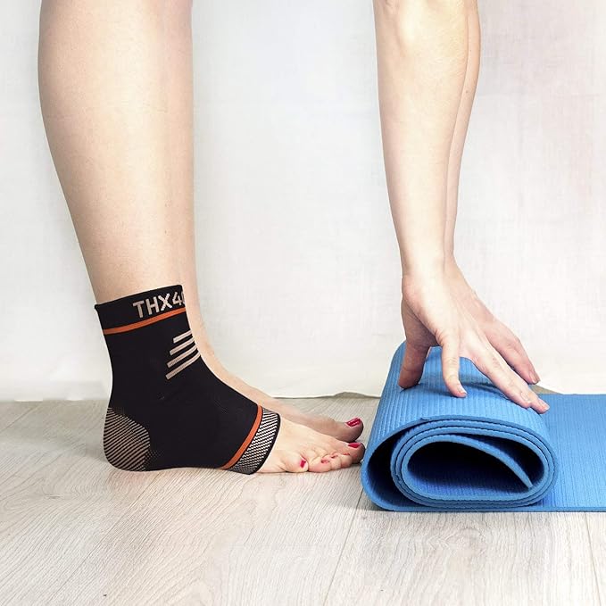 THX4COPPER Infused Compression Ankle Brace, Silicone Ankle Sleeve Support, Pain Relief from Plantar Fasciitis, Achilles Tendonitis- Reduce Foot Swelling & Prevent Ankle, Single