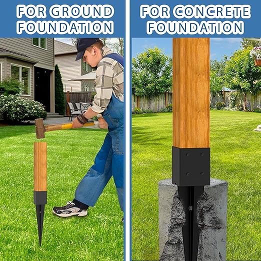 6 Pack 4x4 Fence Post Anchor Ground Spike – Heavy Duty 24" Metal Post Base (Fit 3.6"x3.6") Black Powder-Coated for Mailbox, Deck, Fence, Railing