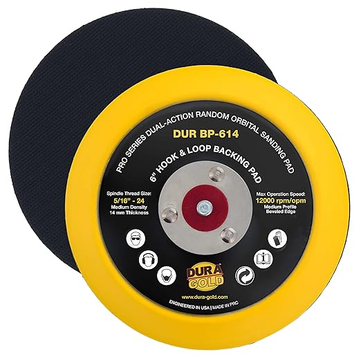 Dura-Gold Pro Series 6" Hook & Loop DA Backing Plate Pad - 14mm Thick Medium Profile Edge, Dual-Action Random Orbital Sanding Pad, 5/16" - 24 Threads - for Sander Polisher Auto Woodworking Sandpaper