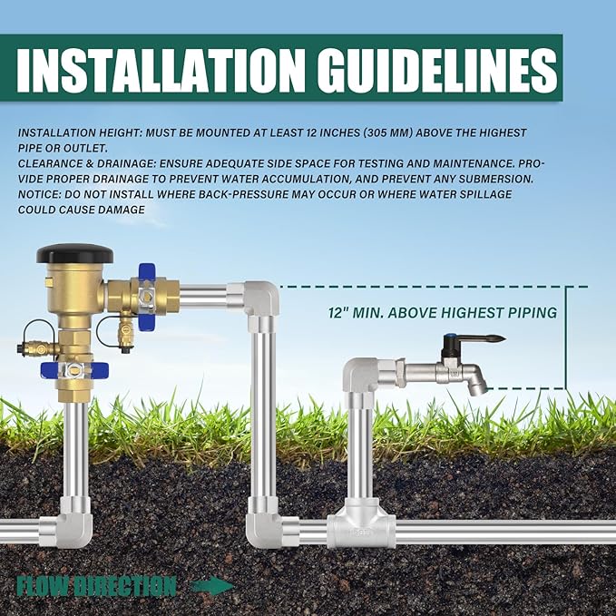 1" Pressure Vacuum Breaker Assembly, with union ball valves, MAX 400PSI Brass Irrigation Backflow Preventer Valve, for, Outdoor Water Line, Lawn Irrigation, SystemGarden Sprinkler
