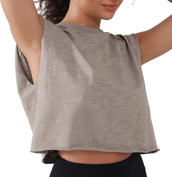 Women’s 100% Cotton Cropped Workout Tank Tops Soft Breathable Loose Fit Muscle Tank for Gym Yoga Running