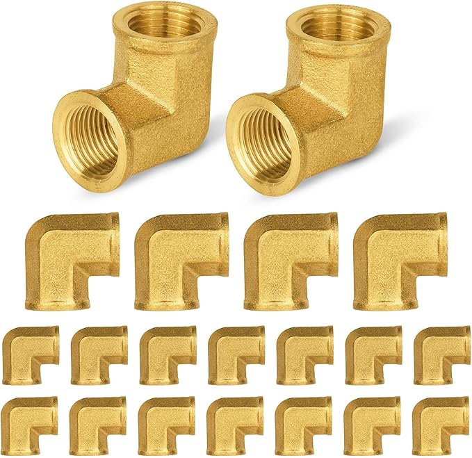 20-PCs HeSun Brass Pipe Fitting, 3/8" x 3/8" NPT Female 90-Degree Barstock Street Elbow