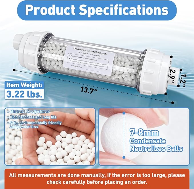 Condensate Neutralizer Kit, Compatible with Rinnai Tankless Water Heater, Replacement for Model 804000074 - Acidic Condensate Neutralizer Prevents Pipe Corrosion & Damage
