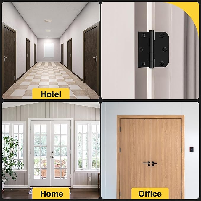KOLET Ball Bearing Door Hinges, 3.5 x 3.5 Inches Black Exterior Door Hinges, Square and 5/8'' Radius Corner, Heavy Duty Stainless Steel Hinges, Smooth and Quiet, Non Removable Pin, Matte Black, 3 Pack