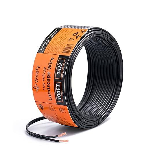 Wirefy 14/2 Low Voltage Landscape Wire 100 ft | Low Voltage Landscape Lighting Wire | Pure Copper | Outdoor Direct Burial | 14-Gauge 2-Conductor 100 Feet | UL Listed