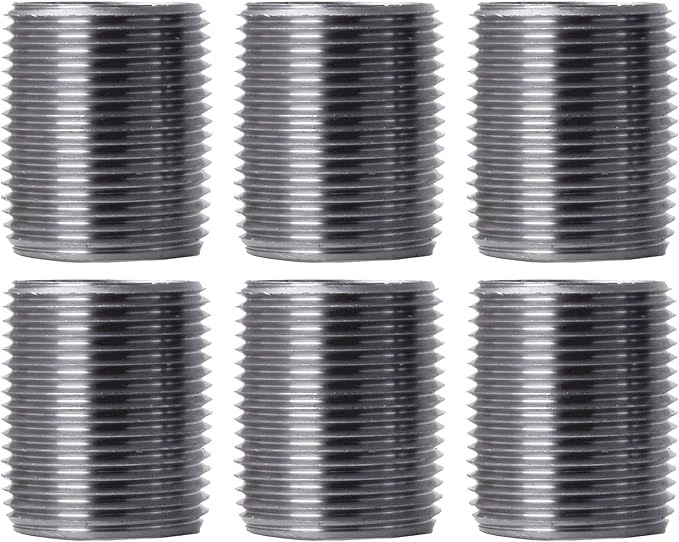 PIPE DECOR 1" x 1" Black Steel Plumbing Pipe, 6-Pack, Pre Cut Connector, Industrial Steel Grey Fits Standard One Inch Threaded Black Malleable Iron Fittings, Build Vintage DIY Furniture