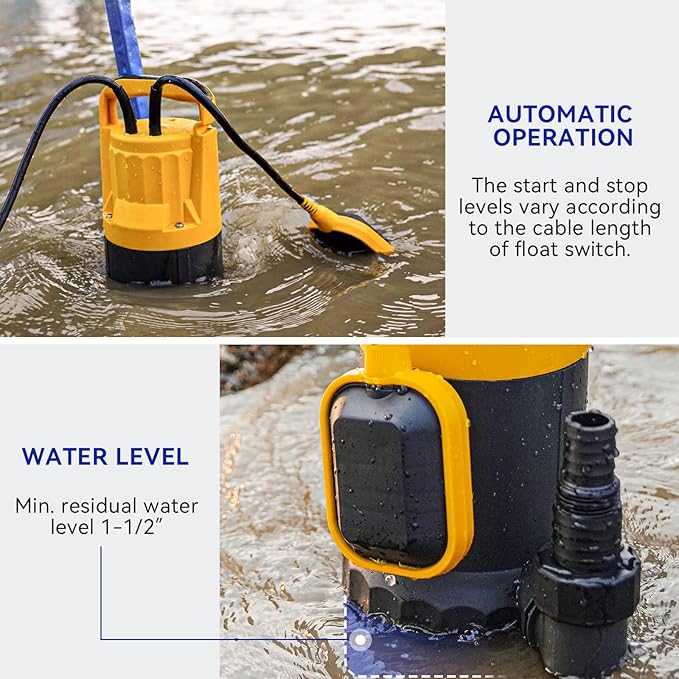 Acquaer 1.2HP Sump Pump 5722GPH Submersible Pump with Automatic Float Switch, Clean/Dirty Water Removal for Basement, Hot Tub, Pools, Garden Pond