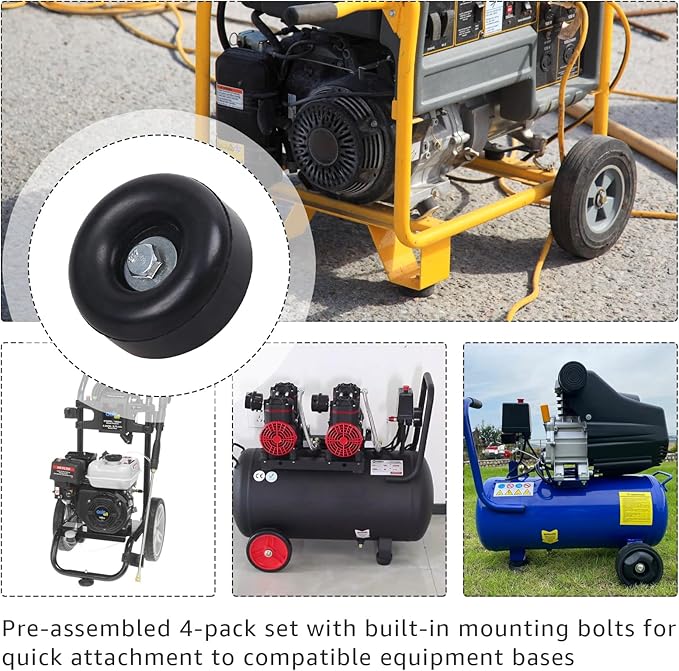 Heavy Duty Rubber Anti Vibration Foot 1 x 2.5 Inch 4-Pack Fits for Trailer Bumper Generators Pressure Washers air Compressors