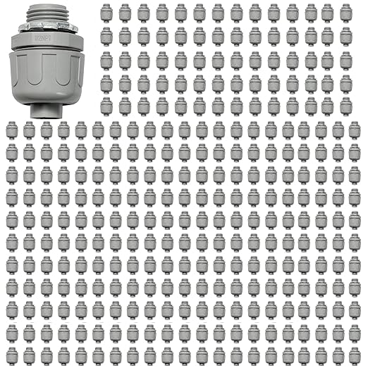 Conduit Connectors, 1/2 Inch Liquid Tight Connector NPT Non-Metallic for PVC Electrical Flexible Conduit Fittings, 180 Degree Straight, UL Listed for Home Outdoor Tubes Tools, Grey (300-Pack)