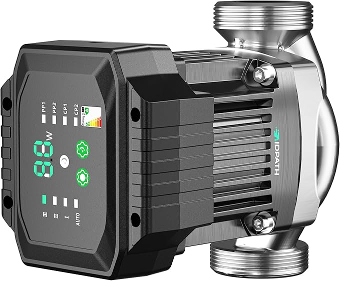 11.9 GPM 1/8 HP Smart Hot Water Circulation/Recirculating Pump with Constant & Variable Speed Operation for Hydronic Heating/Domestic Hot Water Recirculation System, Fits 1" 3/4" 1/2"NPT Pipe