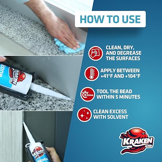 Kraken Bond Brown Silicone Sealant Waterproof% 100-10 fl oz Cartridge - RTV Silicone Caulk Kitchen and Bathroom, All Purpose, Window Caulking Sealant Outdoor, RV, Exterior Use Silicon - 2 Pack