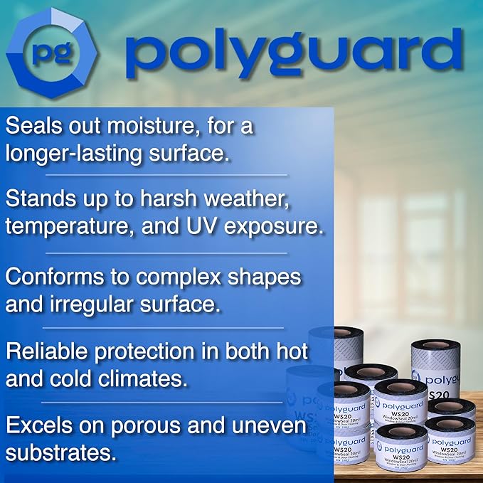 POLYGUARD WindowSeal Window and Door Flashing Tape, 6 in x 100 ft Roll, 20 mil Thick, Self-Sealing & Self-Adhering Waterproof Barrier, Pack of 4