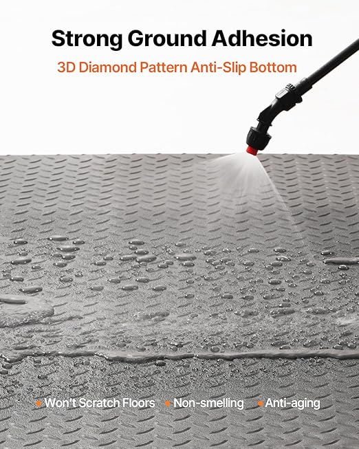VEVOR Rubber Flooring Roll, 4 x 15 ft SBR Diamond-Plate Rubber Mat, 3mm Thickened, Easy to Clean, Customizable Size, Non-Slip Floor Protector Mat for Under Cars, Garage, Warehouse, Industry Gym, Black
