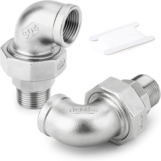 TAISHER 1PCS 304 Stainless Steel 90 Degree Elbow Union，1/2" NPT Female x 1/2" NPT Male Cast Pipe Fitting
