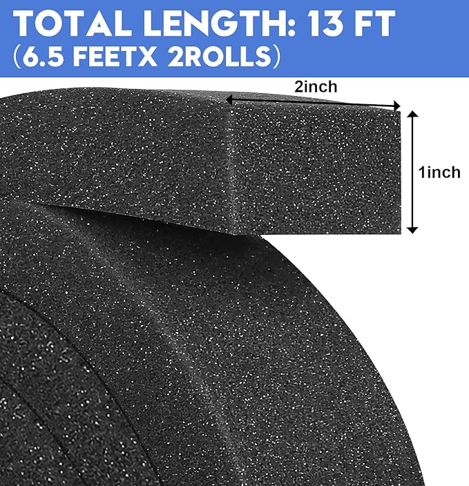 2 Rolls Air Conditioner Window Seal, 1''X2''X 6.5 Ft Non-Adhesive Foam with White Points, Air Conditioner Foam Insulation for Door/Window Seal, Total 13FT