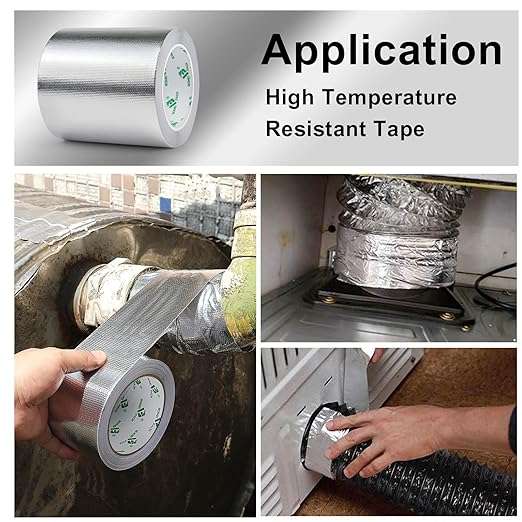 BOMEI PACK Adhesive Aluminum Foil Heat Shield Tape Barrier, Fiberglass Thermal Insulation Reflective Material High Temp Protection (5in*66ft)