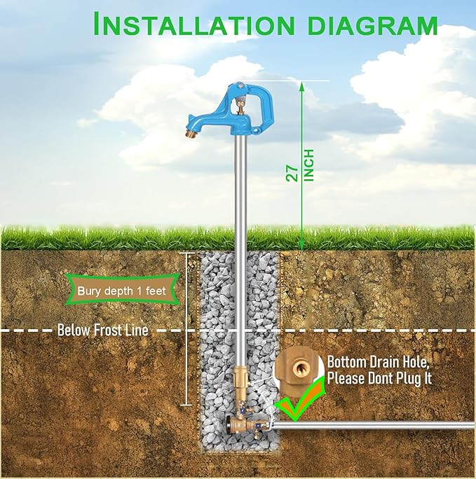 (Total-3.25ft/39inch, Bury-1ft) Yariwiz Frost Proof Yard Hydrant for Yard Garden Farm Pasture Irrigation, Water Hydrant 3/4" NPT Pipe Connection