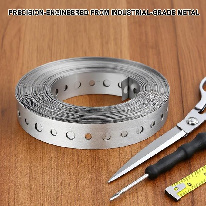 Galvanized Metal Strap 3/4" x 100 FT, Heavy Duty Metal Hanger Strapping with Holes for Plumbing, HVAC & Construction | Includes Storage Case & Work Gloves