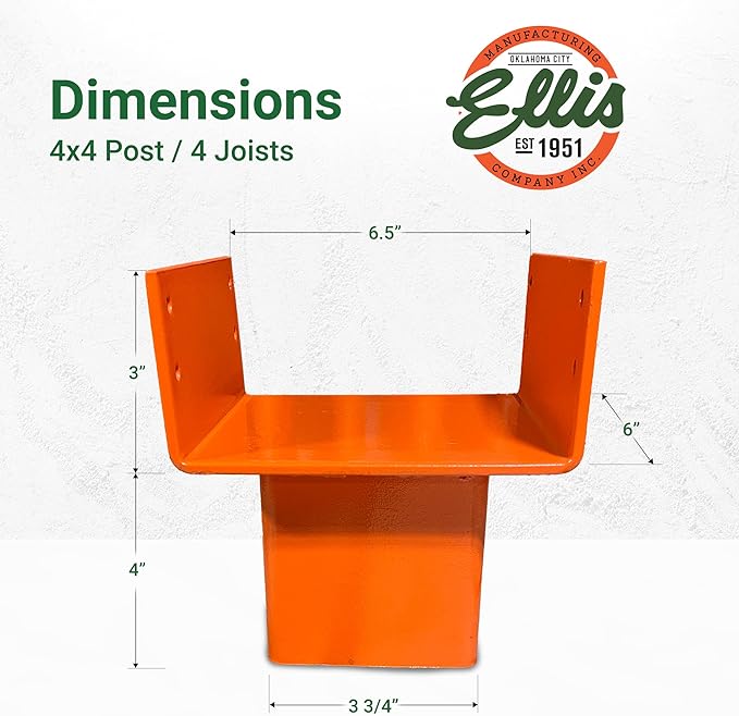 Ellis Manufacturing Joist Holder, 4x4 Secure Posts to Joists in Crawl Space - Extra Lateral Support, Quadruple 2x6